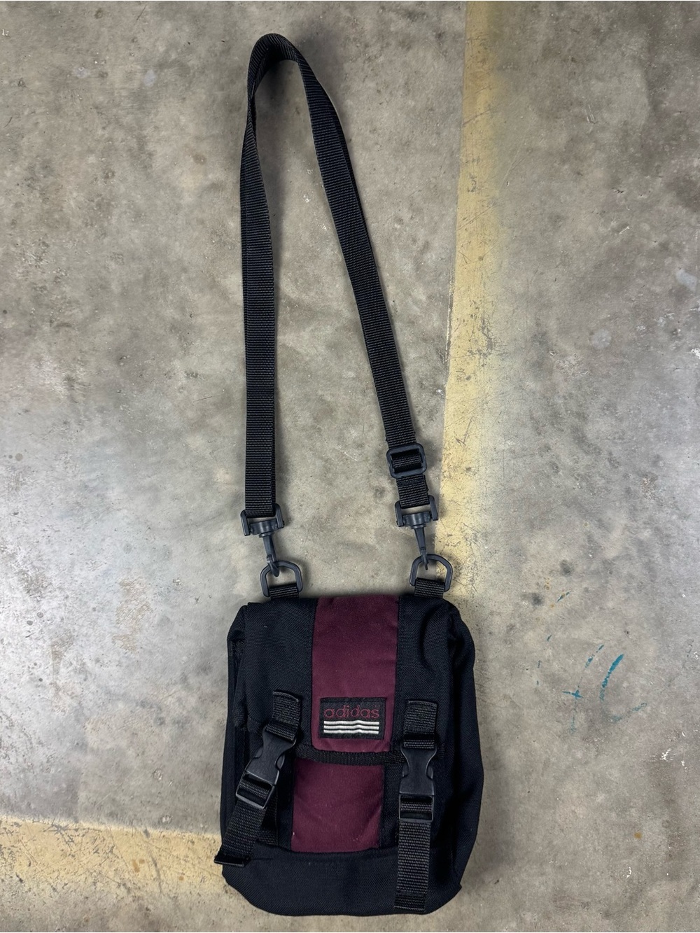 Vintage Adidas Crossbody Bag Made in Japan Black Burgundy 1990s Y2K Sportswear